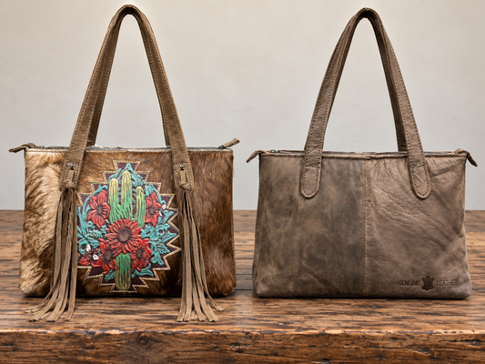 Leather Purse With Cowhide L-12”, W-3.5”, H-8”