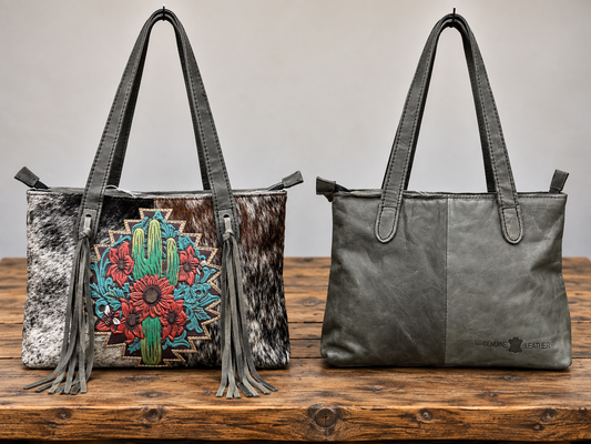 Leather Purse With Cowhide L-12”, W-4”,3.5 H-8”