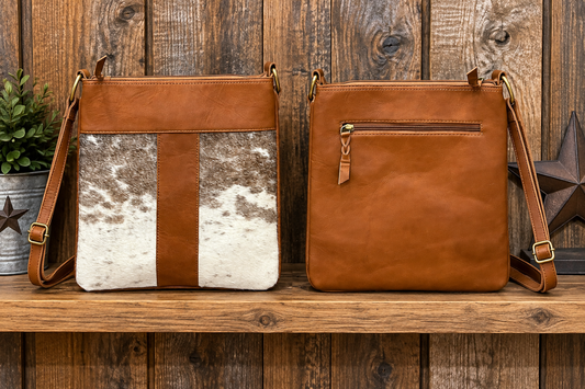 Leather Purse With Cowhide 10”L X 11”T