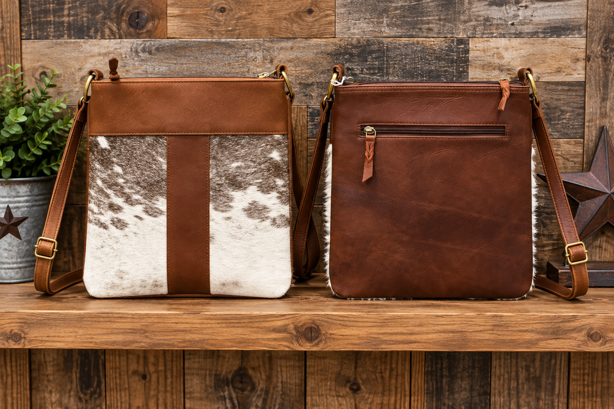 Leather Purse With Cowhide 10”L X 11”T