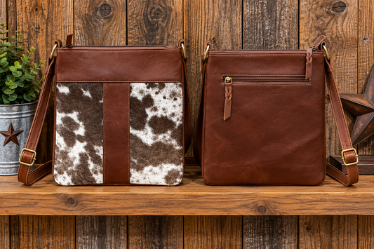 Leather Purse With Cowhide 10”L X 11”T