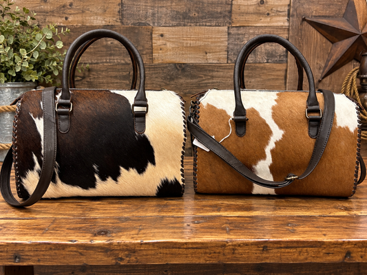 Tri Color Overnight Cowhide Bag 15”L X 9”T X 8”W