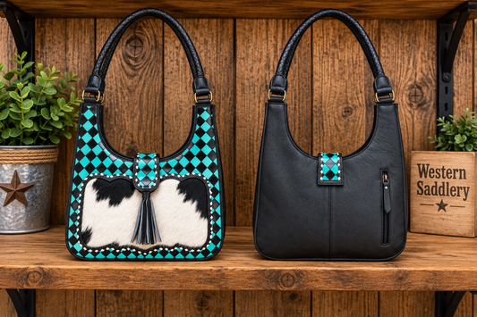 Leather Checker Purse With Cowhide 13”L x 3”W x   13” T