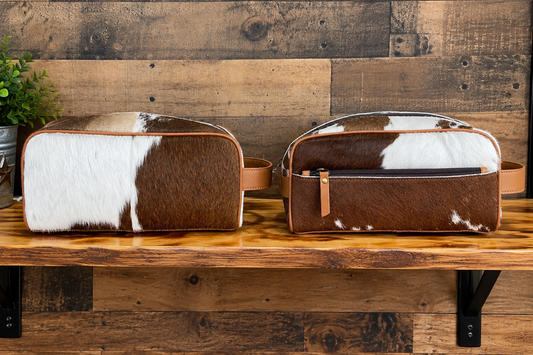 Leather With Cowhide Toiletry Bag 10”L x 5”T x 5”W