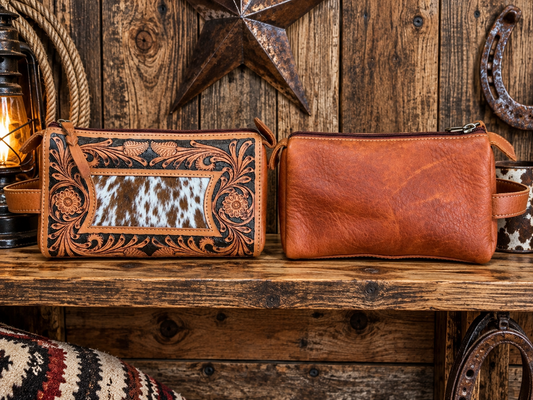Leather With Cowhide Toiletry Bag 9”L x 5”T x   5”W