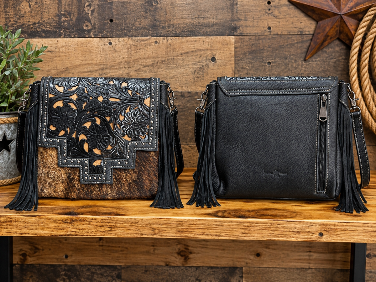 Leather Purse With Cowhide 8”x8”