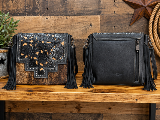 Leather Purse With Cowhide 8”x8”