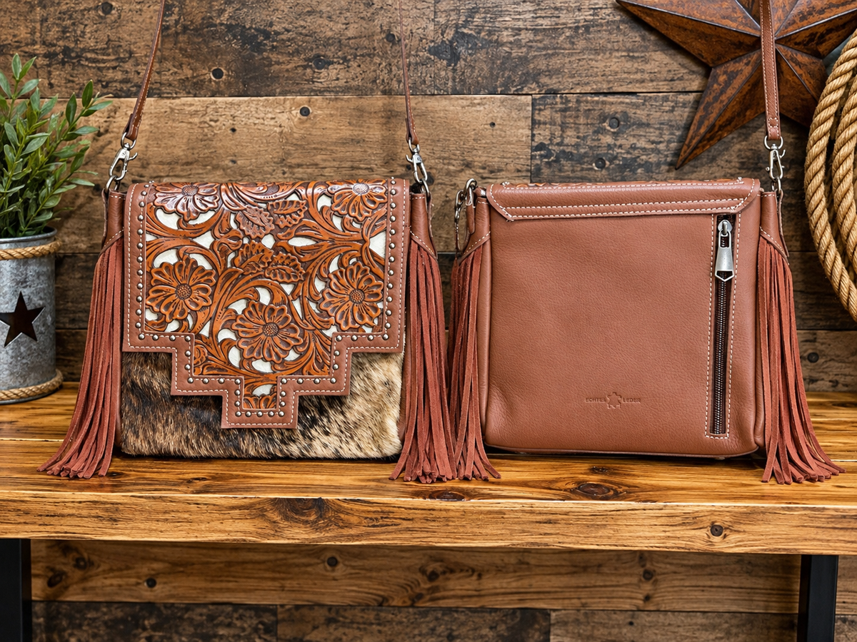 Leather Purse With Cowhide 8”x8”