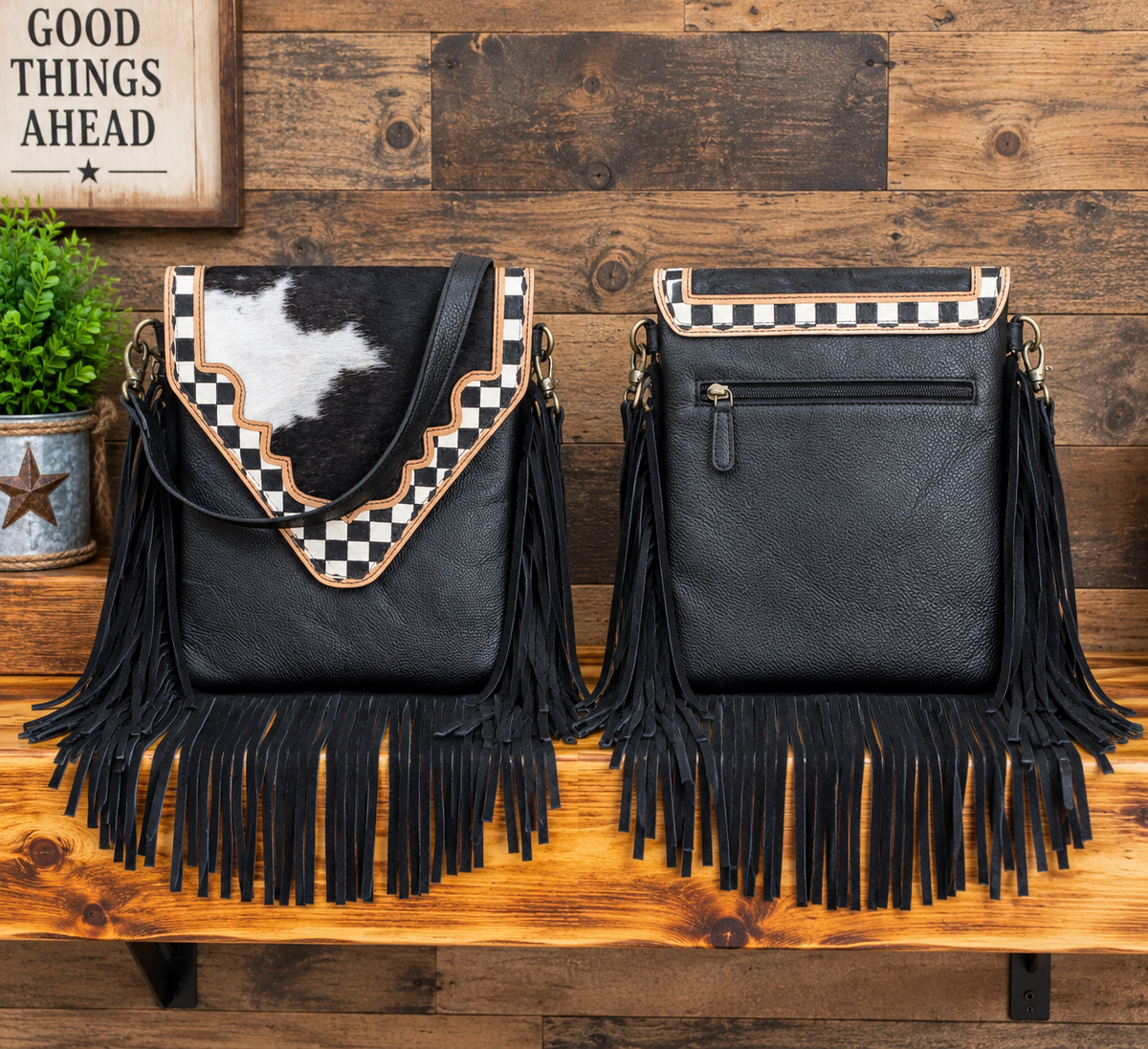 Leather Purse With Cowhide 9”L X 11”T
