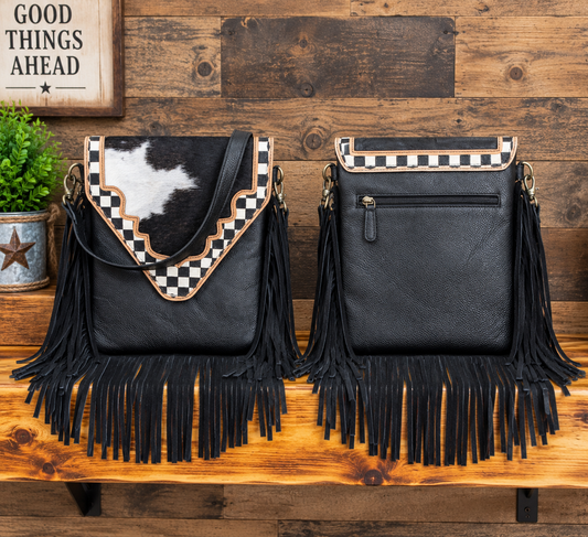 Leather Purse With Cowhide 9”L X 11”T