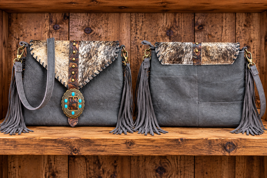 Leather With Cowhide Purse 11”L x 10”H x 4”W