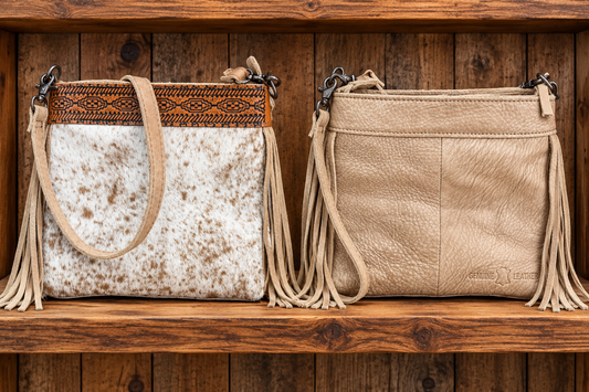 Leather With Cowhide Purse 10”L x 9”H x 3”W