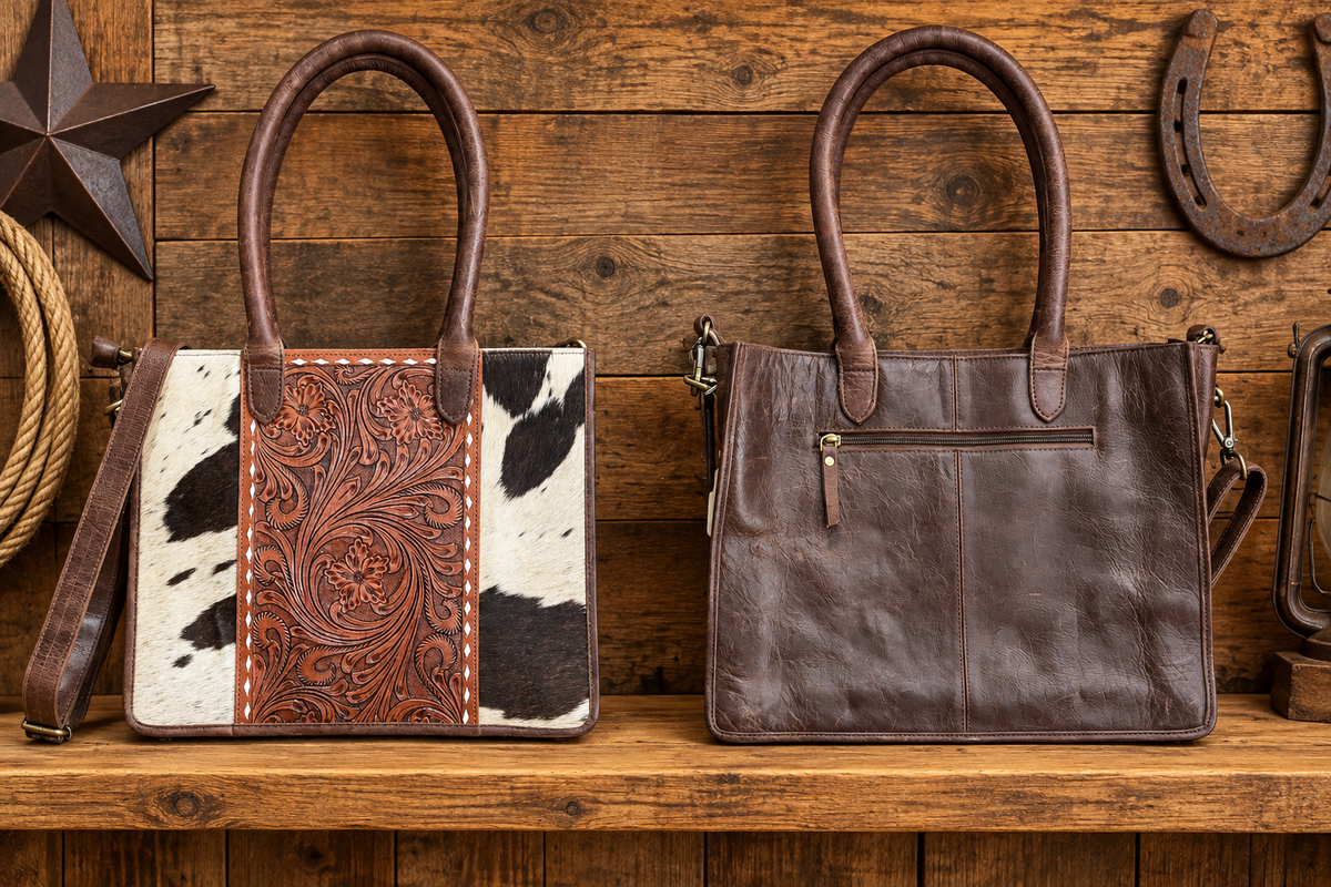 Leather With Cowhide Purse 14”L x 11”T x 3”W