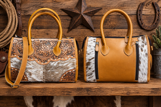Leather & Cowhide Mini Duffel Bag                         13”L x 6”W x 9”T
