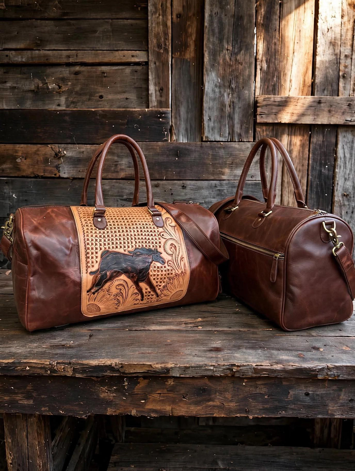 Leather Duffel Bag 21”L x 10”W x 10”T