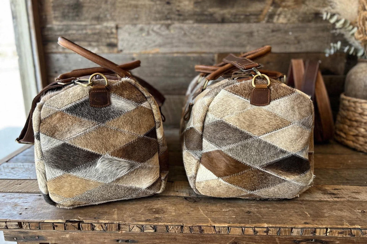 Leather & Cowhide Duffel Bag 21”L x 10”W x 10”T