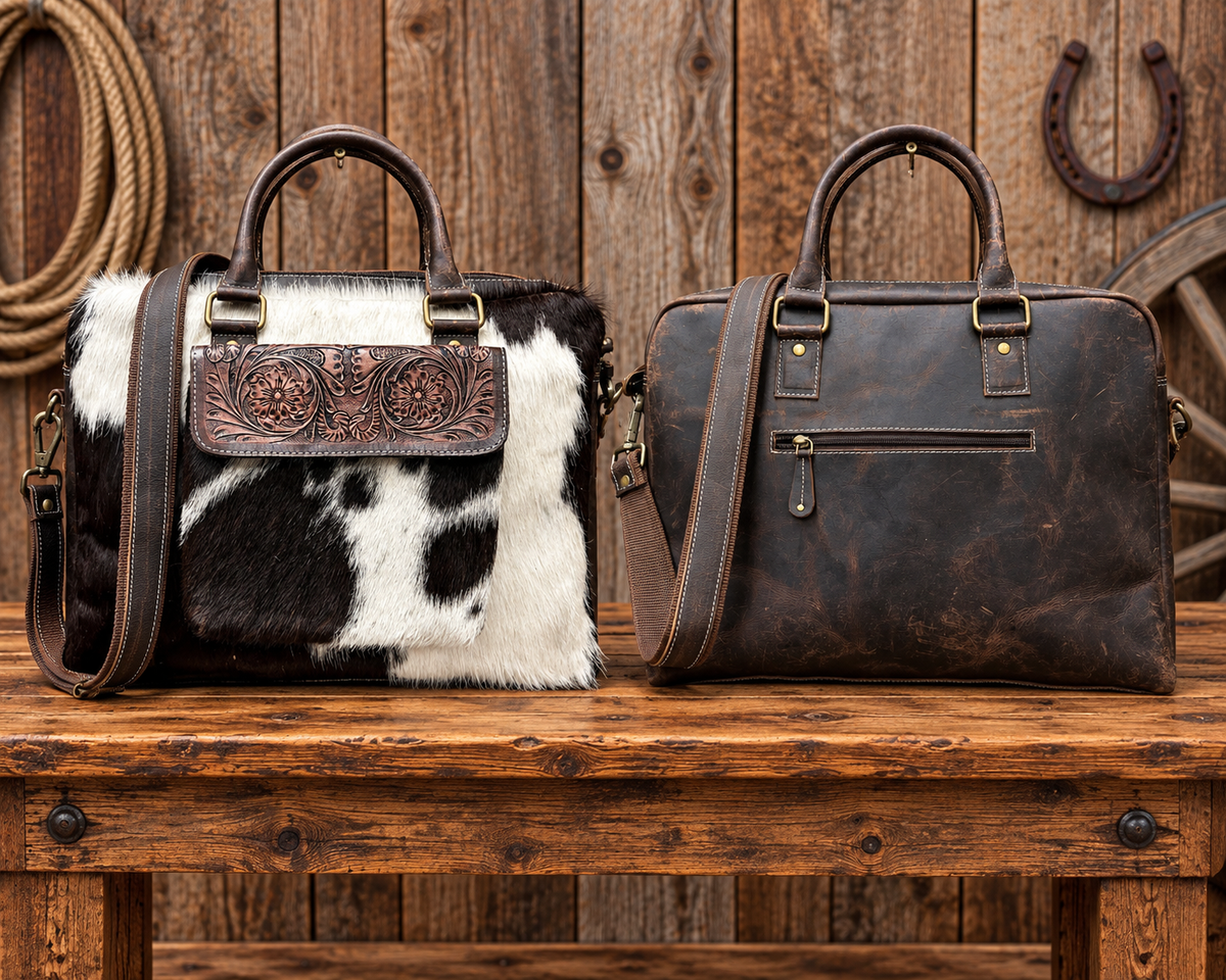 Leather & Cowhide Laptop, Briefcase 16”L 12”H 4”W