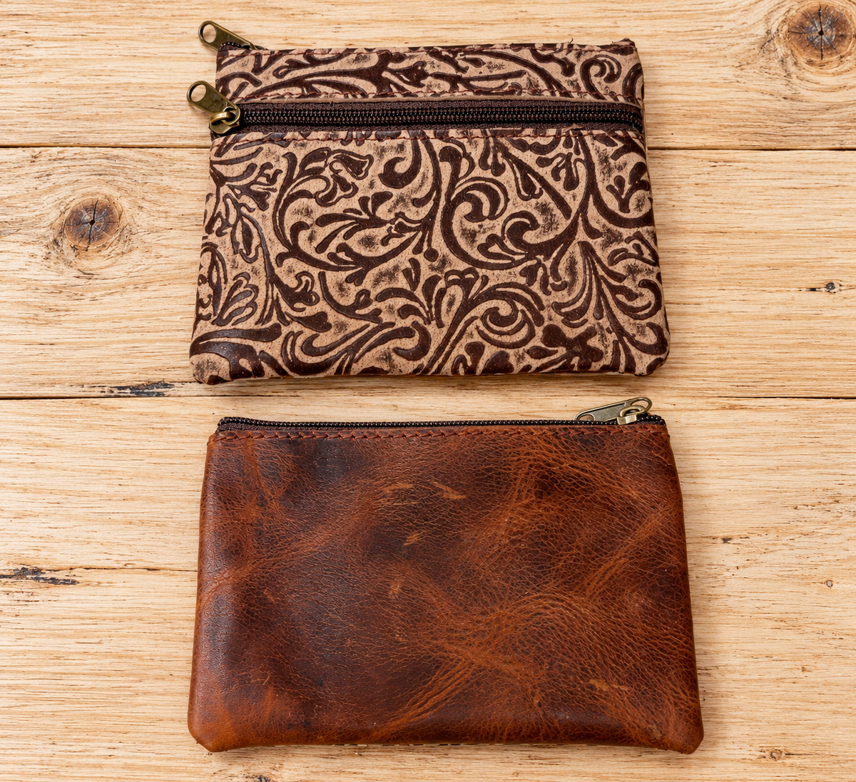 Leather Tooled 2 Compartment Coin Purse