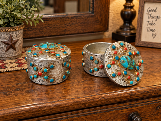 Resin trinket box with faux stone hammered texture 3" x 2 1/2" x 3"