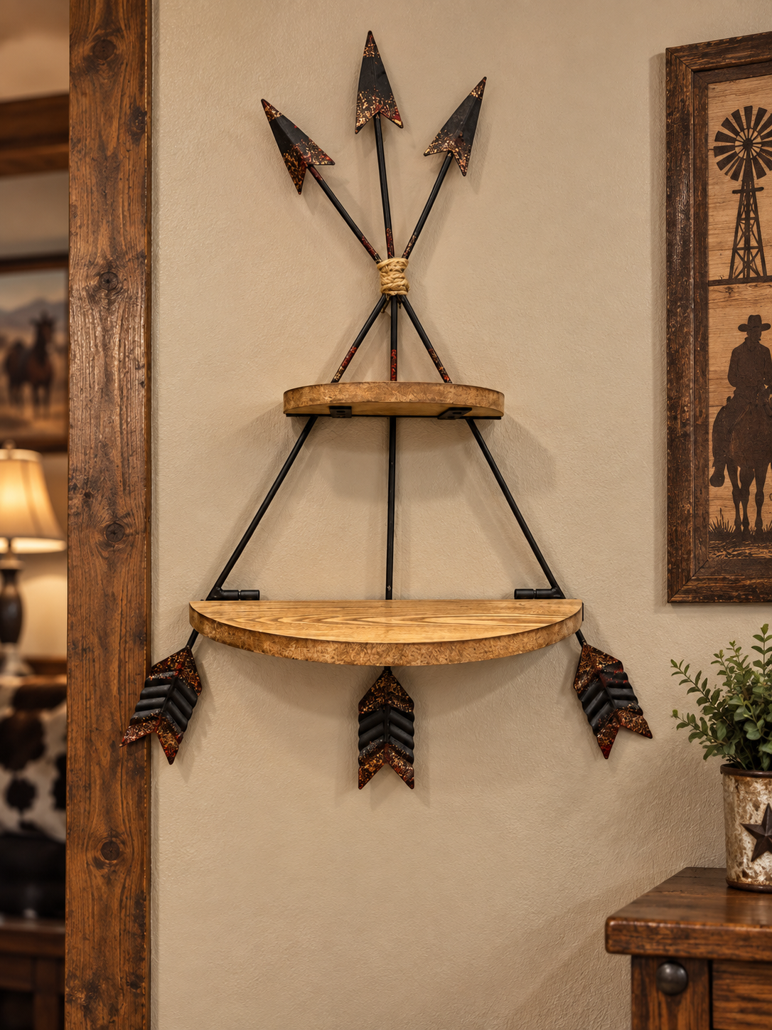 Folding wood shelve with metal arrows 17" w x 21 1/2" h