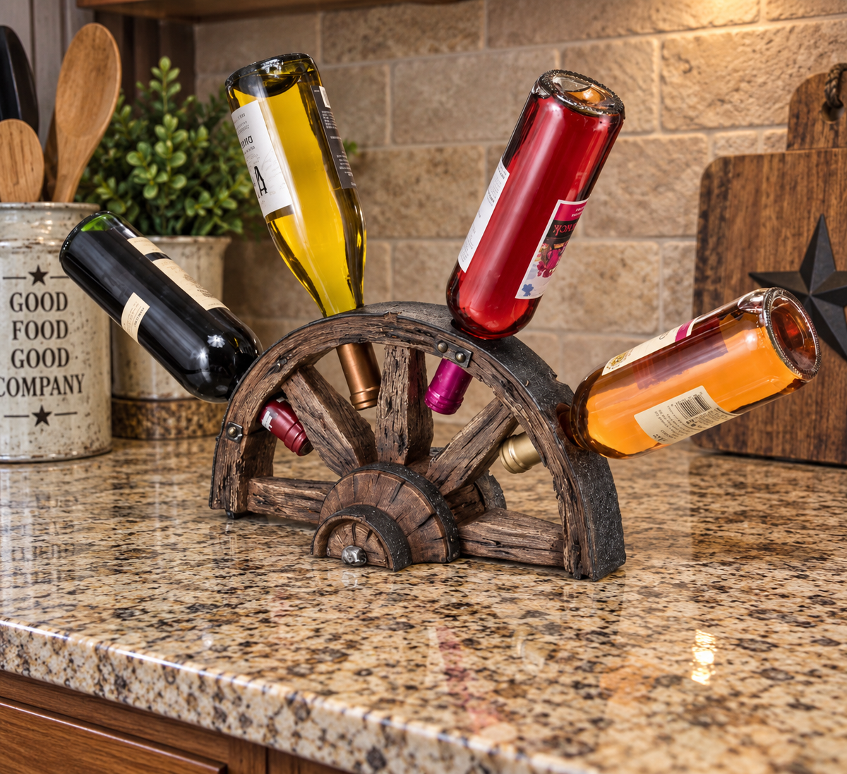 Wagon wheel wine holder 13 1/2" x 7 1/2" x 6''