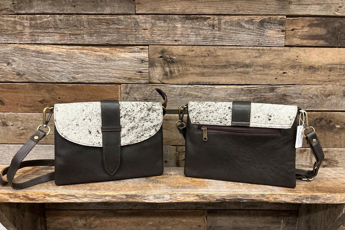Black leather purse with cowhide 7x10