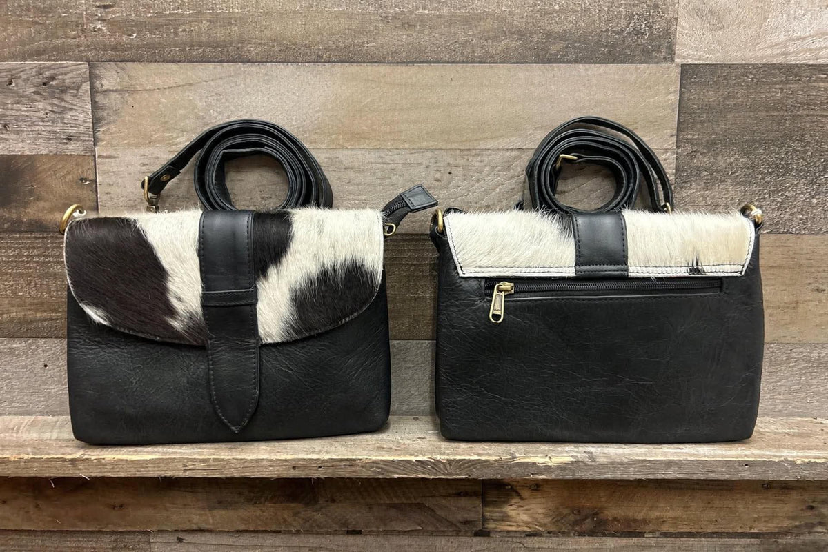 Black  leather purse with cowhide 7x10