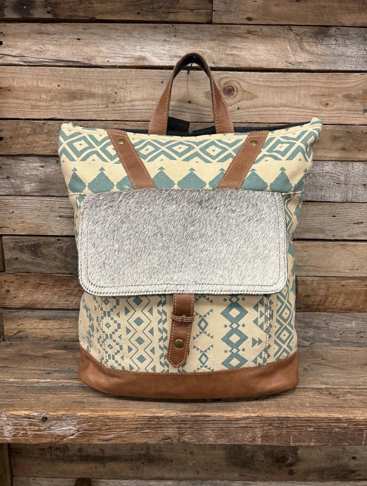 Canvas backpack with cowhide 14x14x4