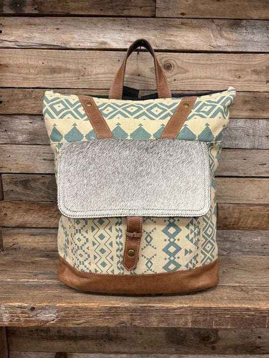 Canvas backpack with cowhide 14x14x4