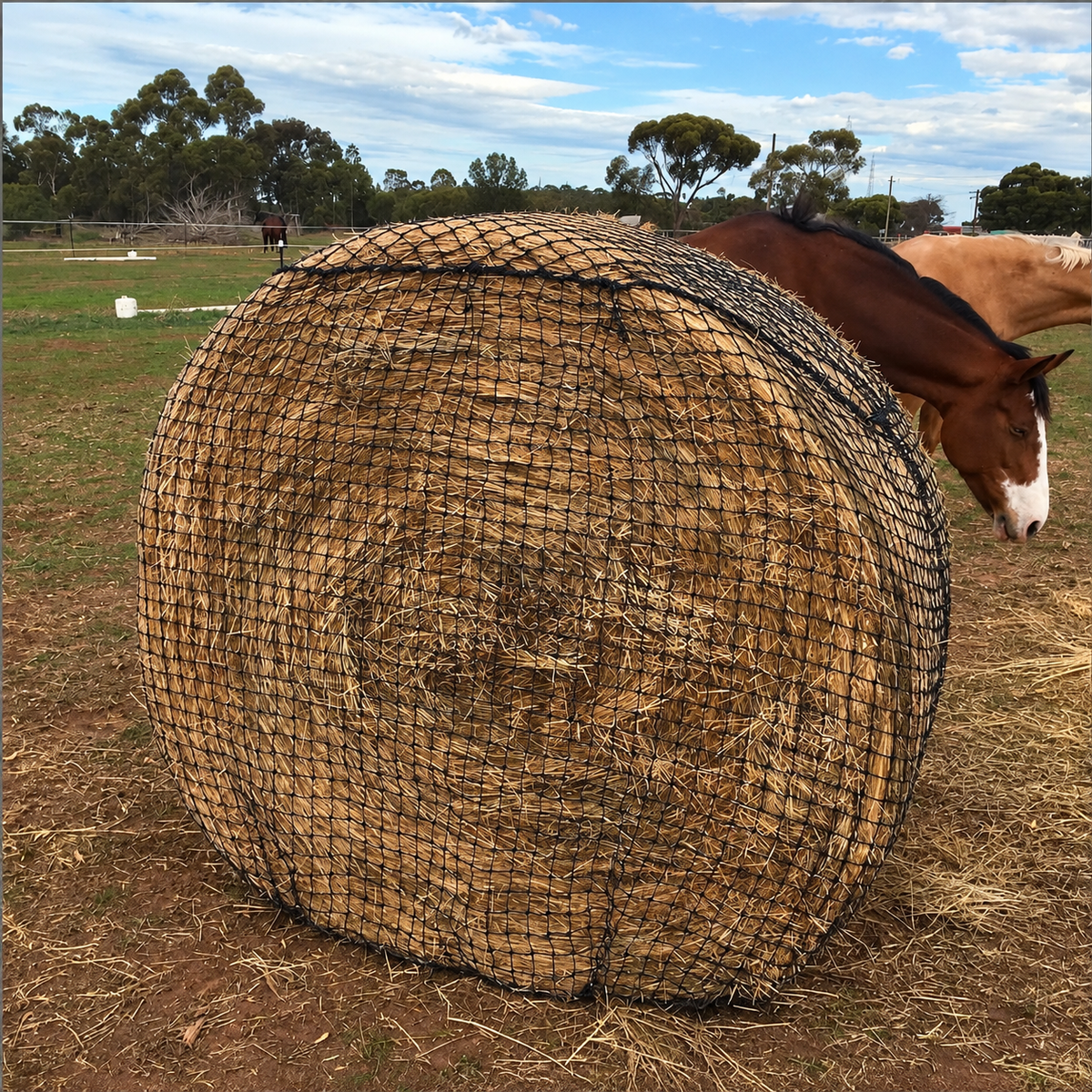Slow feed 7’x7’ round bale hay net 2”x2” holes