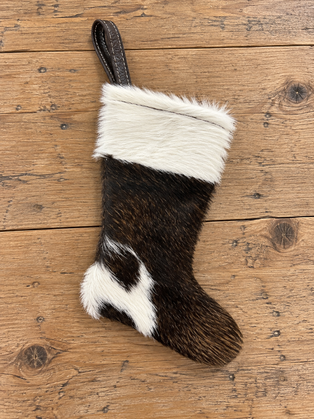 Cute cowhide stocking for the tree 5” T 3”W