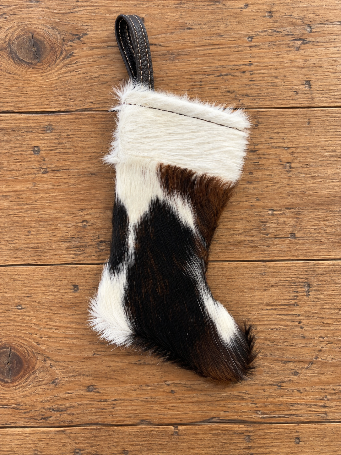 Cute cowhide stocking for the tree 5” T 3”W
