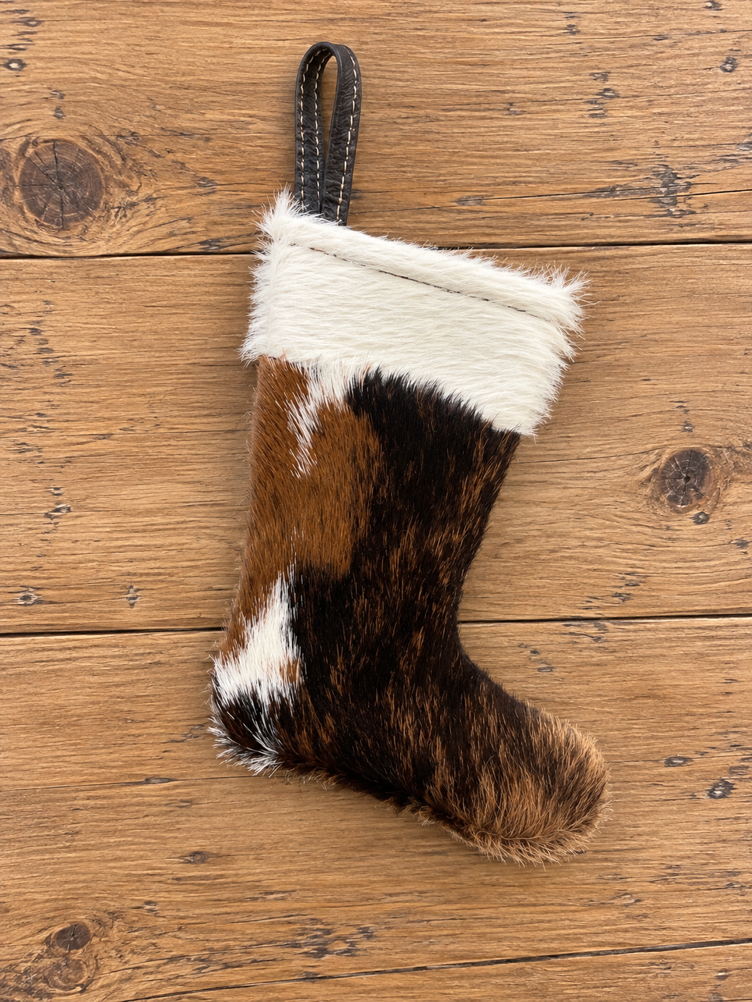 Cute cowhide stocking for the tree 5” T 3”W