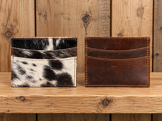 Leather with cowhide card holder 4 x 3