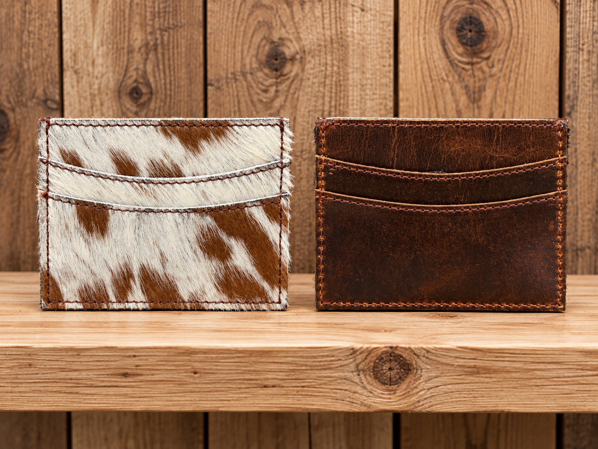 Leather with cowhide card holder 4 x 3