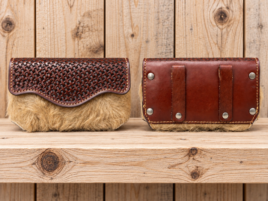 Leather & cowhide cell phone case. 6”x 3.5”