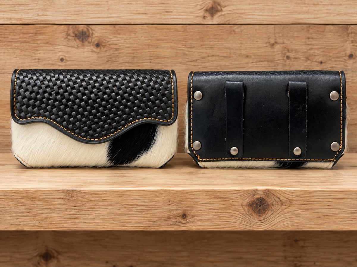 Leather & cowhide cell phone case. 6”x 3.5”