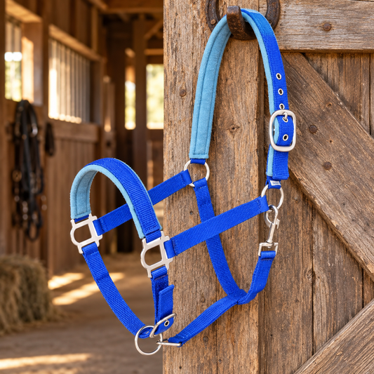 Nylon halter with neoprene padding blue