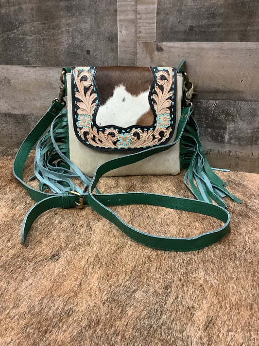 100% Leather Crossbody Tooled Leather With Cowhide 8x8
