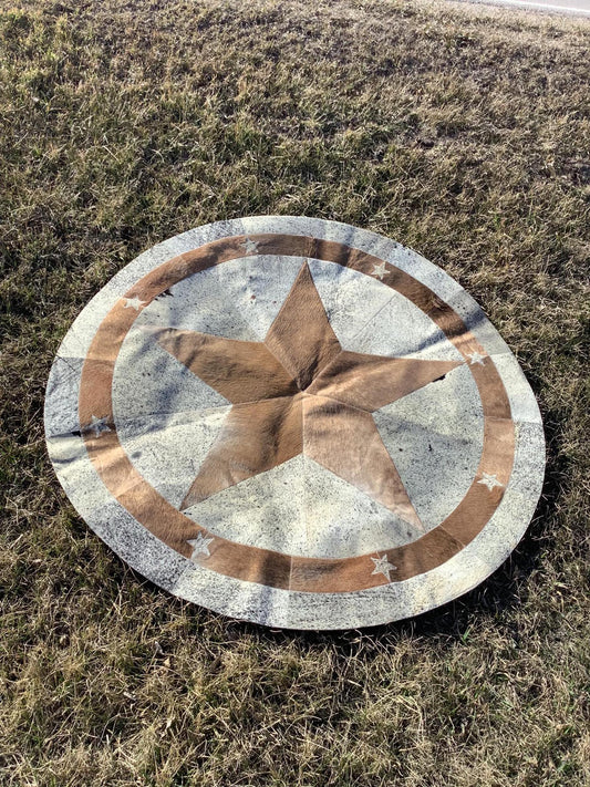 5" round real cowhide rug with non slip back